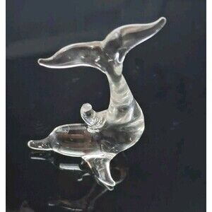 Unique Happy Dolphin Tail In The Air Clear Artglass Figurine Unknown Maker